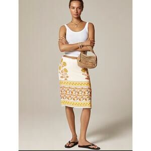 J Crew Pencil Rose Block Print Skirt 12 NWT White Yellow Floral CK535 J.Crew